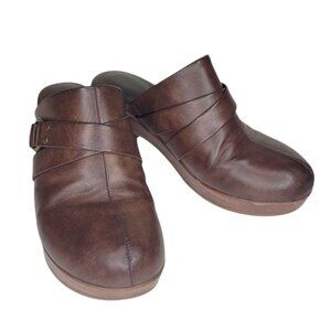BOC Brown Clogs Shoes Strap Buckle Slip On Mules Vegan Faux Leather Women's 7